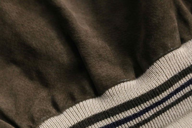 leather × linen switch design cardigan