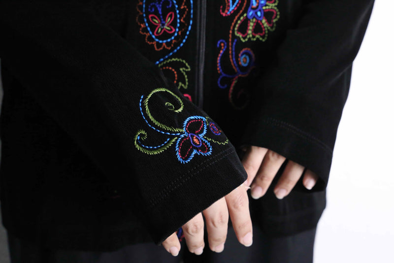 "chico's" acetate stitch embroidery flower design zip up jacket