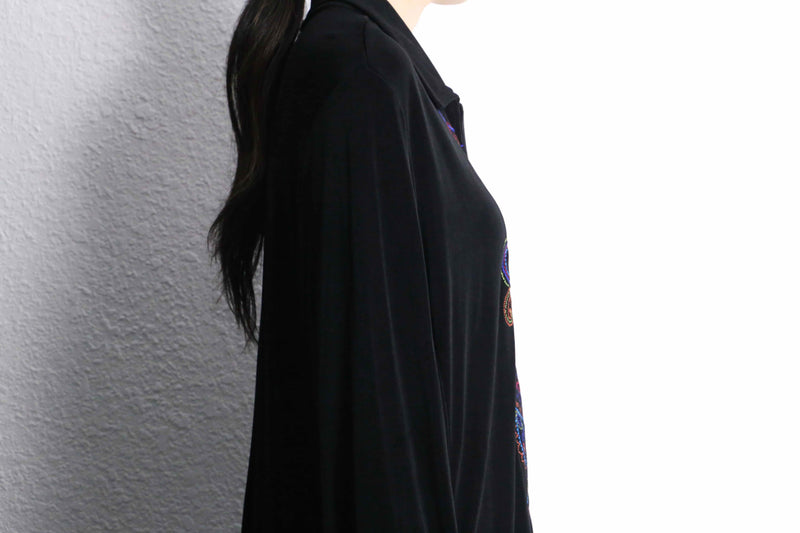 "chico's" acetate stitch embroidery flower design zip up jacket