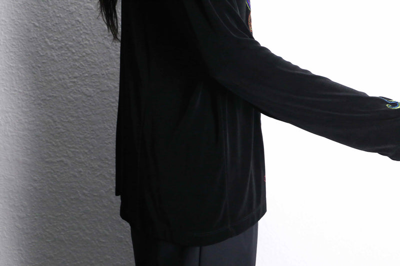 "chico's" acetate stitch embroidery flower design zip up jacket