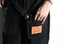 "Re:make" leather patchwork cocoon denim