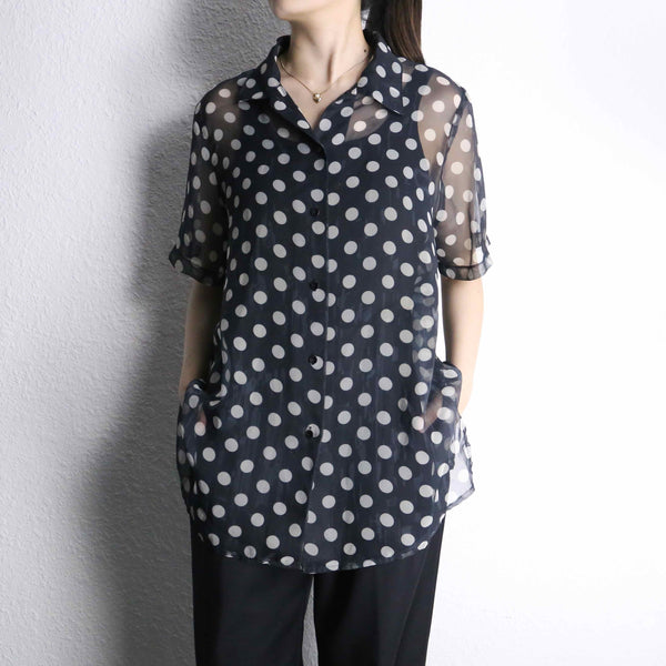 dot navy sheer s/s shirt