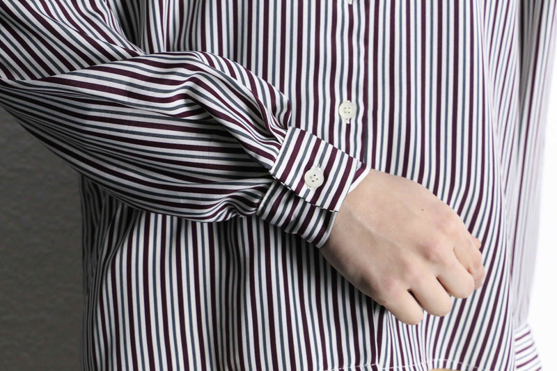 stripe pattern open collar poly shirt