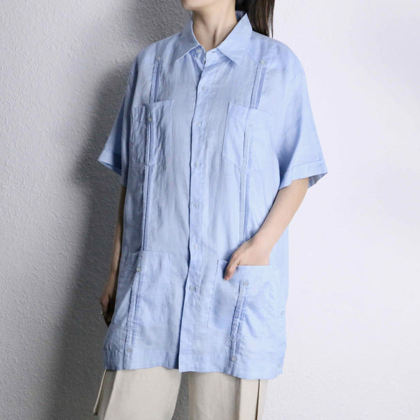 light blue color s/s cuban shirt