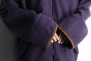 purple color fluffy hi neck jacket