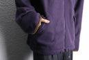 purple color fluffy hi neck jacket