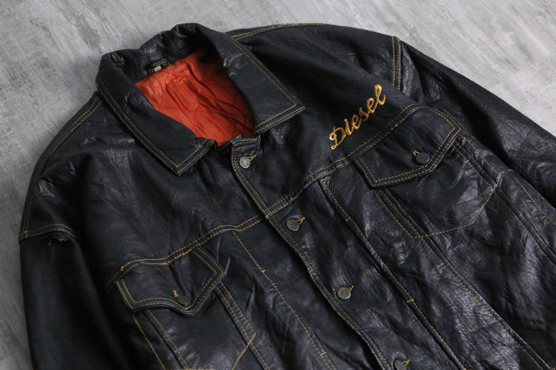 1990s DIESEL lamb skin leather tracker jacket