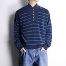 ”L.L.Bean” cool color horizontal stripe henley neck knit
