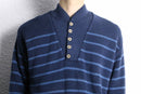 ”L.L.Bean” cool color horizontal stripe henley neck knit