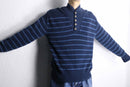 ”L.L.Bean” cool color horizontal stripe henley neck knit