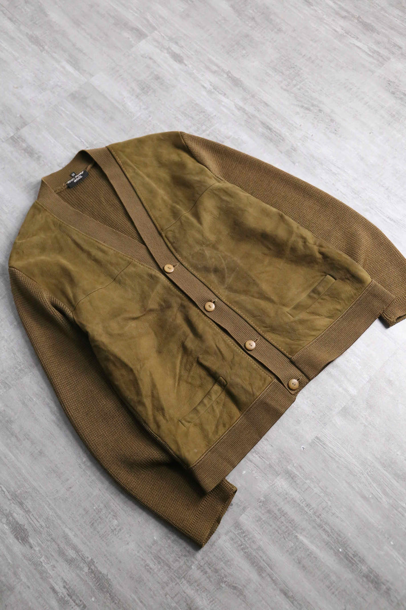 1960〜70's brown suede leather switch knit cardigan