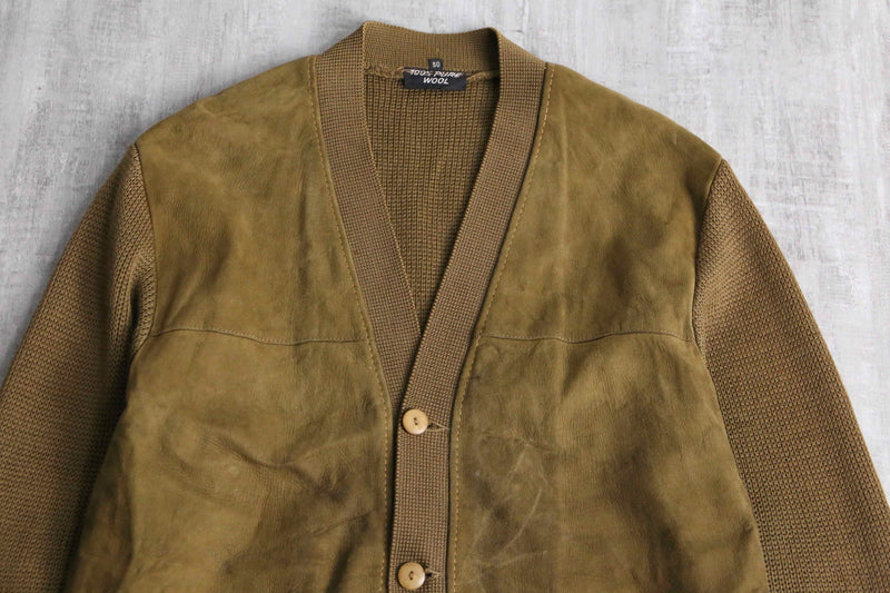 1960〜70's brown suede leather switch knit cardigan