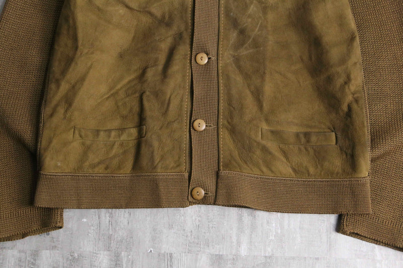 1960〜70's brown suede leather switch knit cardigan