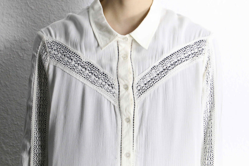 lace design drape rayon white shirt