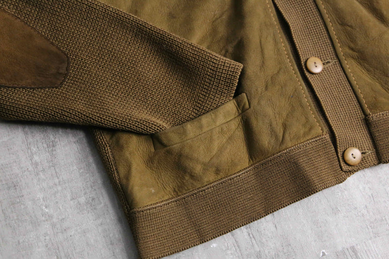 1960〜70's brown suede leather switch knit cardigan