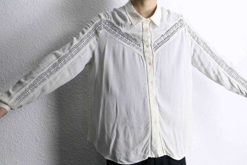 lace design drape rayon white shirt