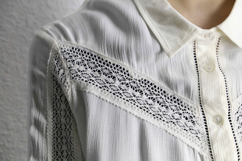 lace design drape rayon white shirt