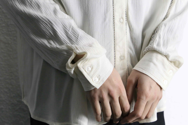 lace design drape rayon white shirt
