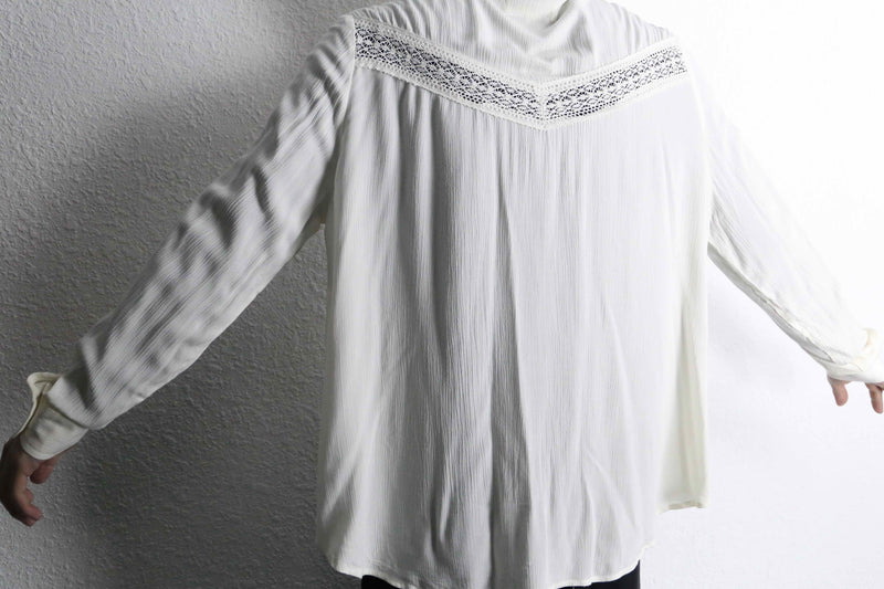 lace design drape rayon white shirt