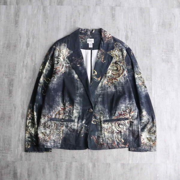 "CHICO'S" abstract botanical pattern easy tailored jacket