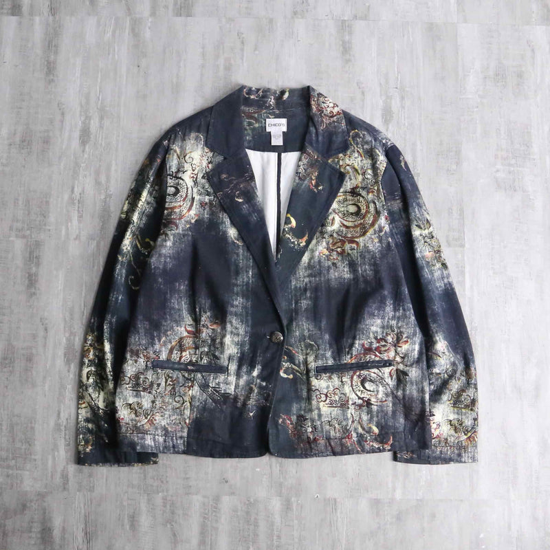 "CHICO'S" abstract botanical pattern easy tailored jacket