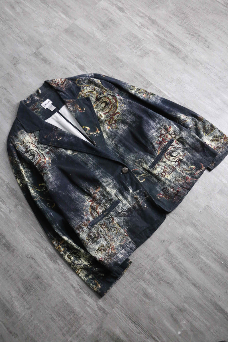 "CHICO'S" abstract botanical pattern easy tailored jacket