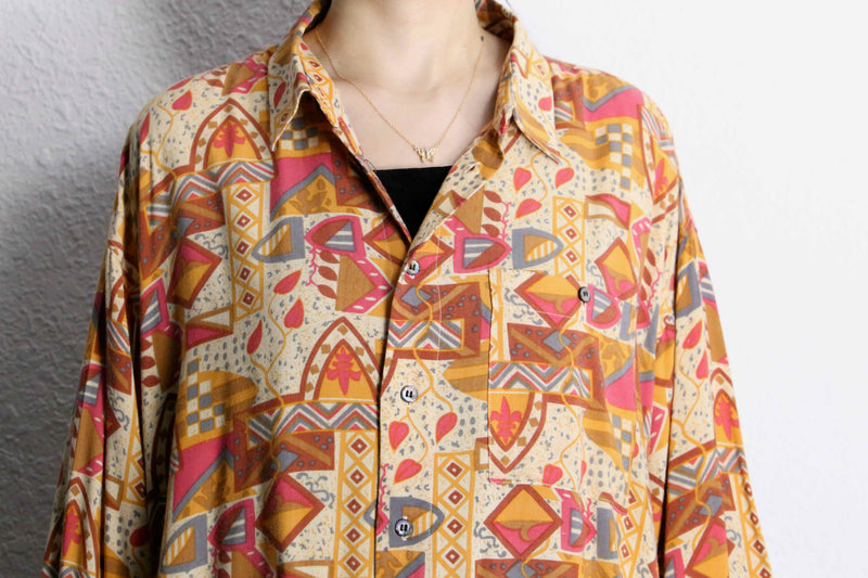 warm color rayon geometric patterns shirt