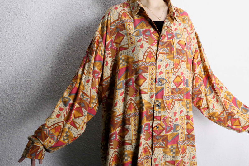 warm color rayon geometric patterns shirt