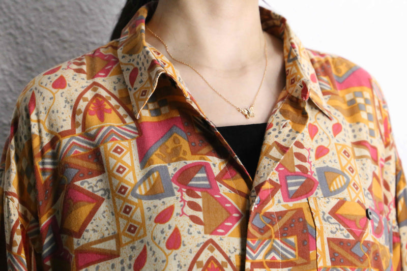 warm color rayon geometric patterns shirt