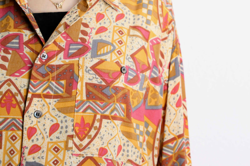 warm color rayon geometric patterns shirt