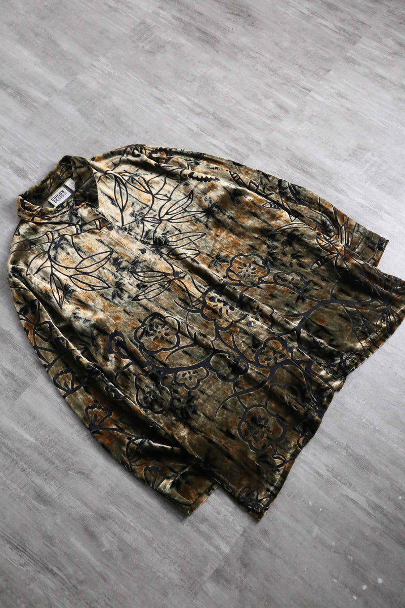 botanical design rayon silk velour sheer shirt