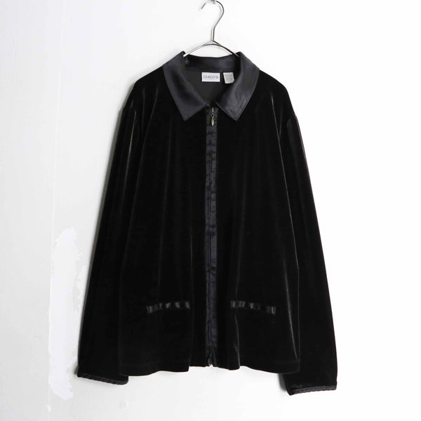 "CHICO'S" black zip up velvet blouson