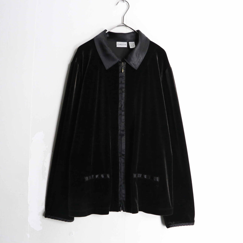 "CHICO'S" black zip up velvet blouson