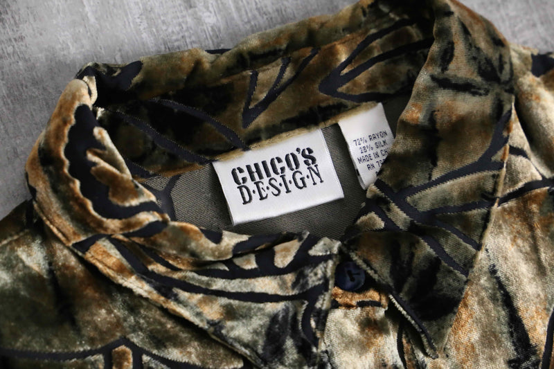 botanical design rayon silk velour sheer shirt