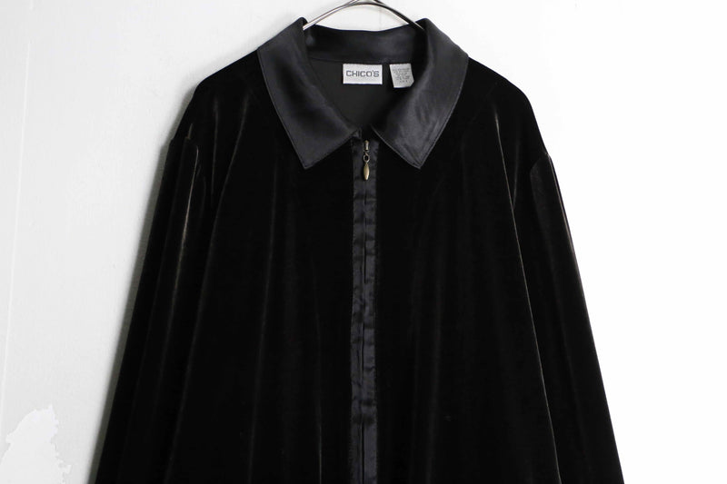 "CHICO'S" black zip up velvet blouson