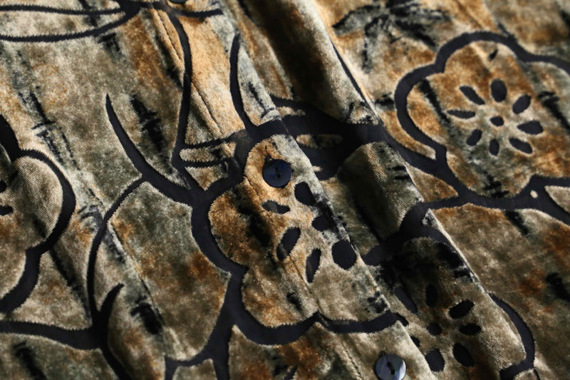 botanical design rayon silk velour sheer shirt