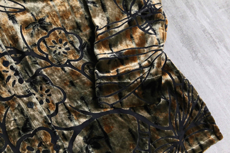 botanical design rayon silk velour sheer shirt