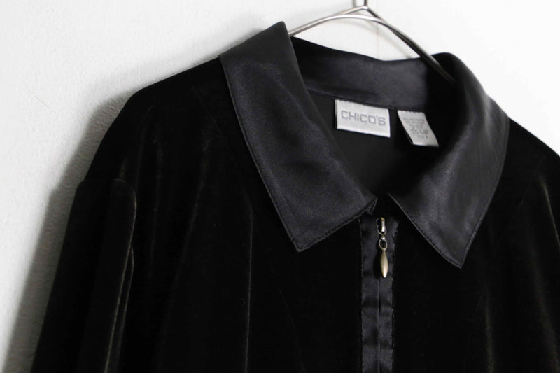 "CHICO'S" black zip up velvet blouson