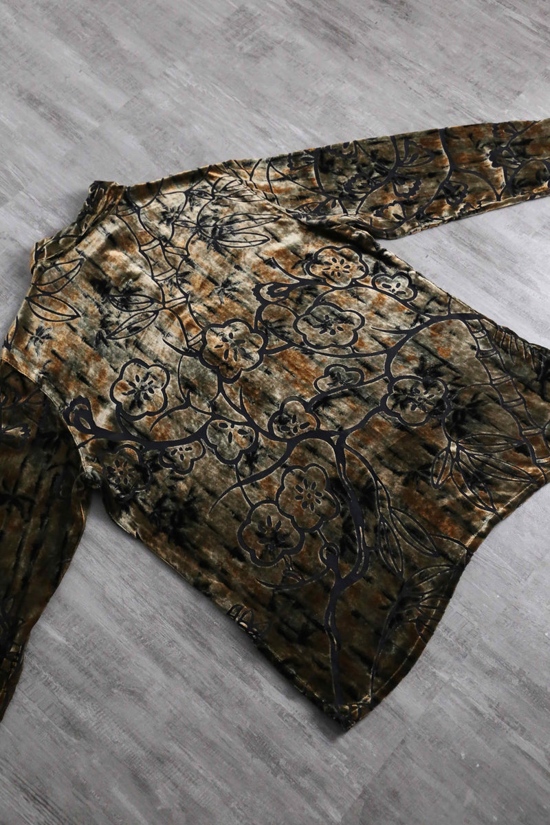 botanical design rayon silk velour sheer shirt