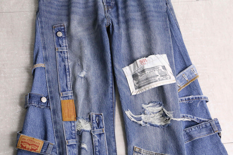 remake "再構築"  indigo color flare denim pants