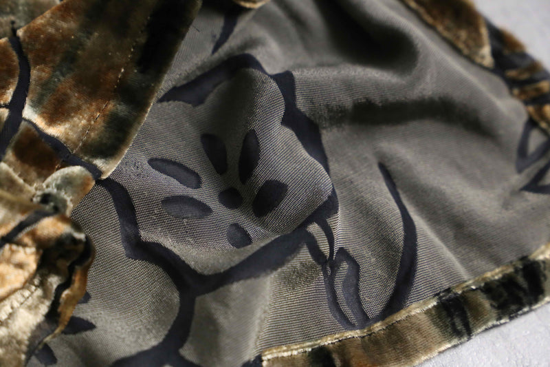 botanical design rayon silk velour sheer shirt