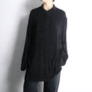 black acetate blend oversized henley neck L/S tee