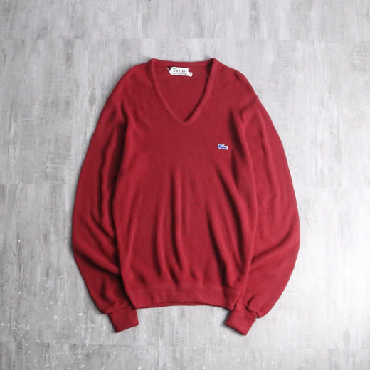 70's “IZOD LACOSTE” red orlon acryl V-neck knit sweater