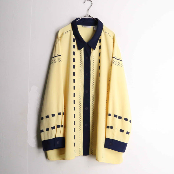 yellow × navy stitch design L/S shirt