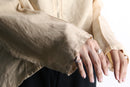 90's ivory linen curved hem short blouson
