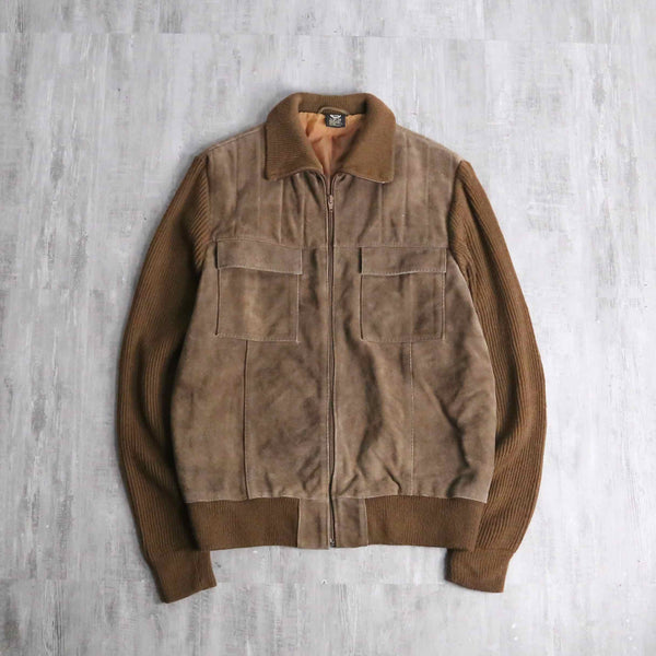 suede × knit zip blouson