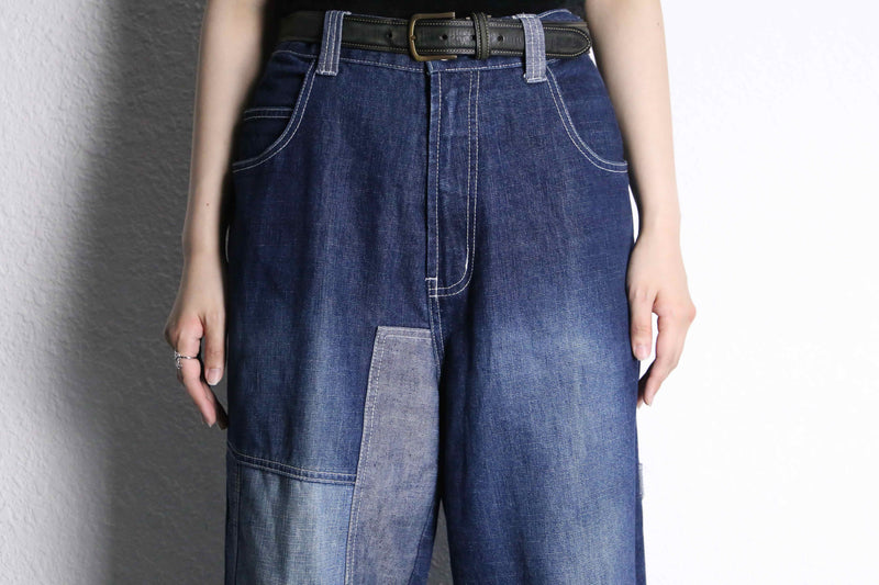 patchwork wide denim pants