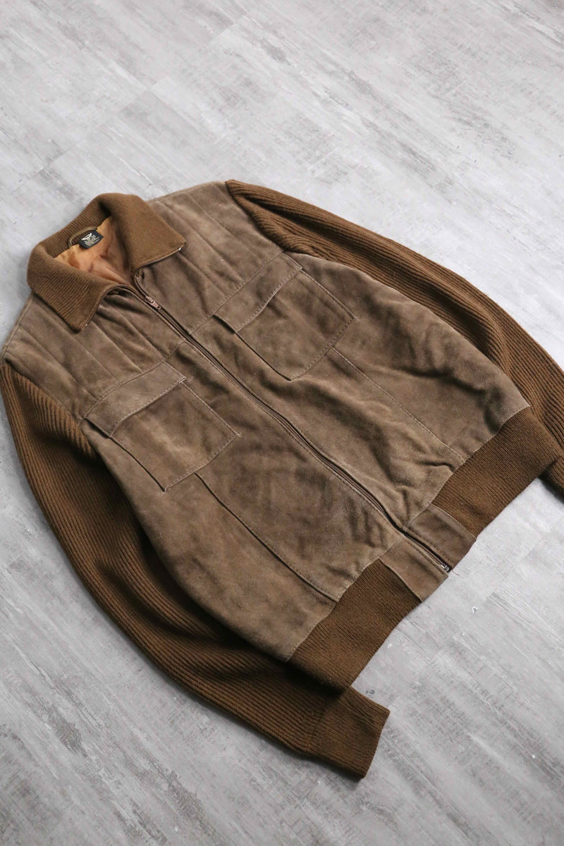 suede × knit zip blouson