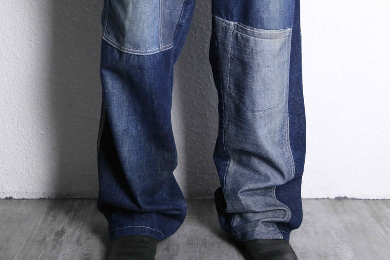 patchwork wide denim pants