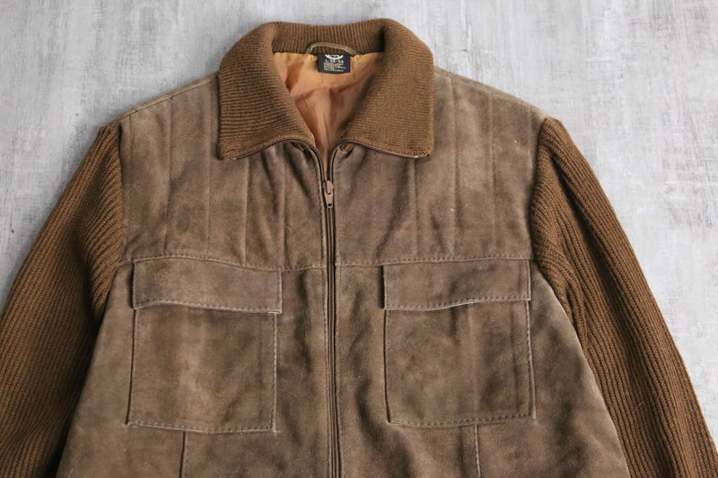 suede × knit zip blouson